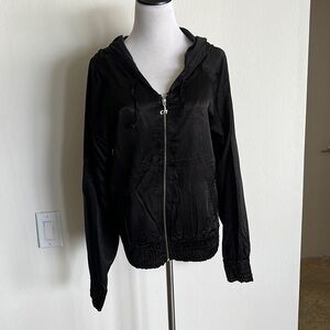 Woman’s  deha hoodie, jacket size medium, black satin, active sport